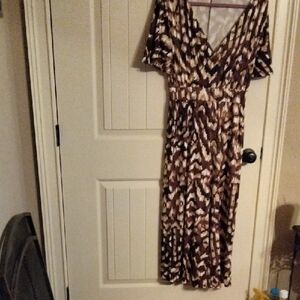 G by Giuliana Brown and Cream Jumpsuit Leg Length 25